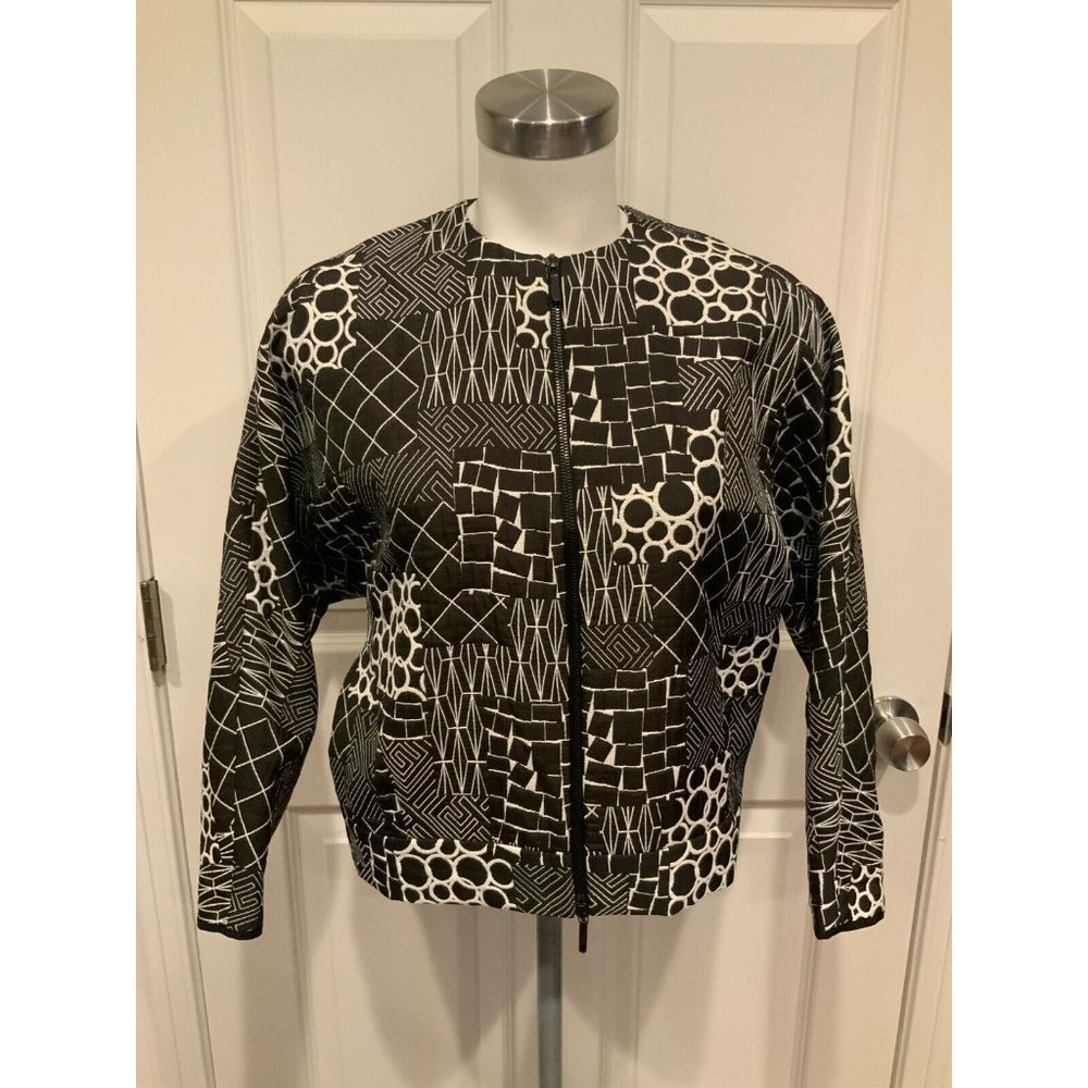 Zero + Maria Cornejo Brown, Black & White Geometric Embroidered Jacket, Size 0